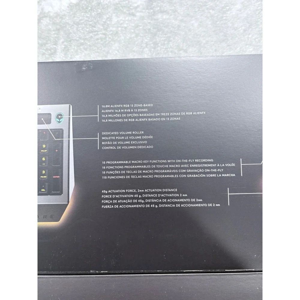 Alienware Pro Gaming Keyboard AW768 Silver Brown Mechanical Switches RGB